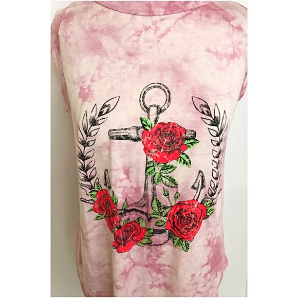 📍SALE Soft Tie Dye Anchor Roses Graphic Tee L - Picture 3 of 5